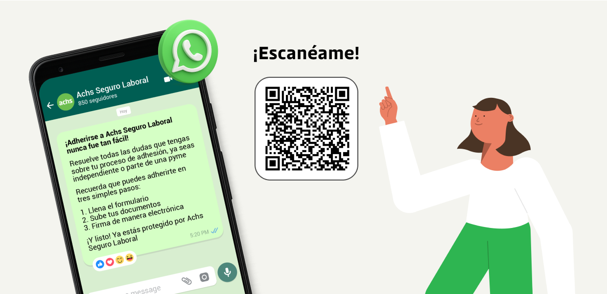 Mockup de celular en página Súmate a la Achs invita a conversar por WhatsApp con un ejecutivo de Achs Seguro Laboral