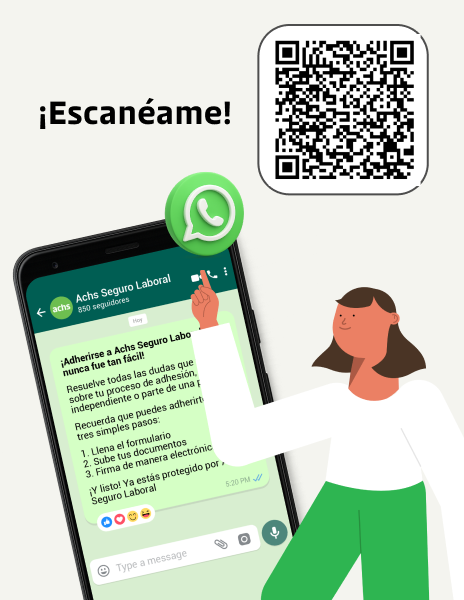 Mockup de celular en página Súmate a la Achs invita a conversar por WhatsApp con un ejecutivo de Achs Seguro Laboral